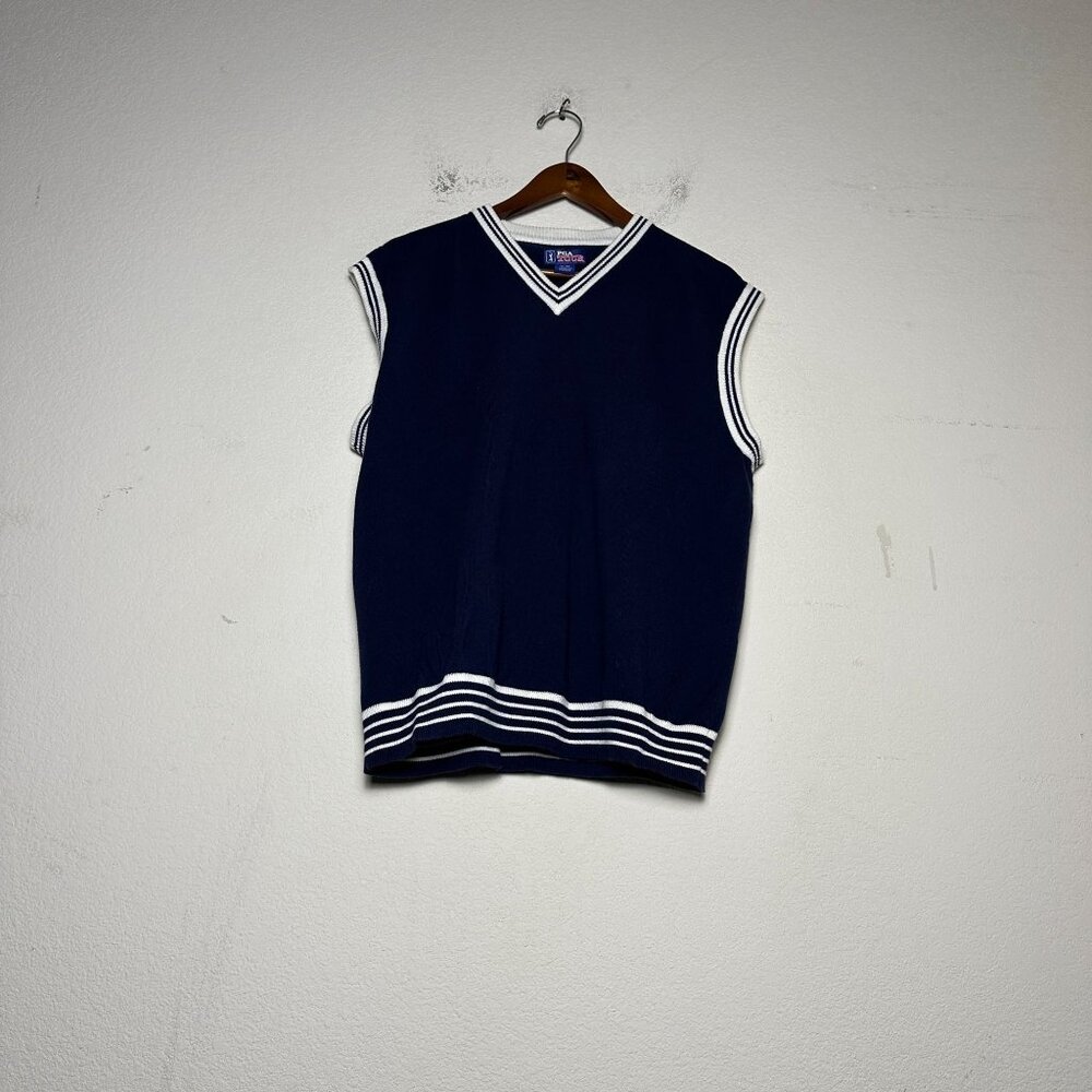VTG PGA Tour Knit Casual Golf Vest Men XL Blue Retro Prep 90s Striped Navy White
